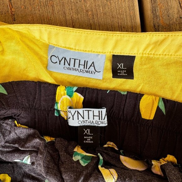 Cynthia Rowley XL Matching Sleeveless Top Shorts Outfit Yellow Black Lemons - Picture 2 of 10